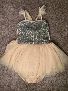 Girls Sparkle Sequin Tulle Dance Costume in Champagne